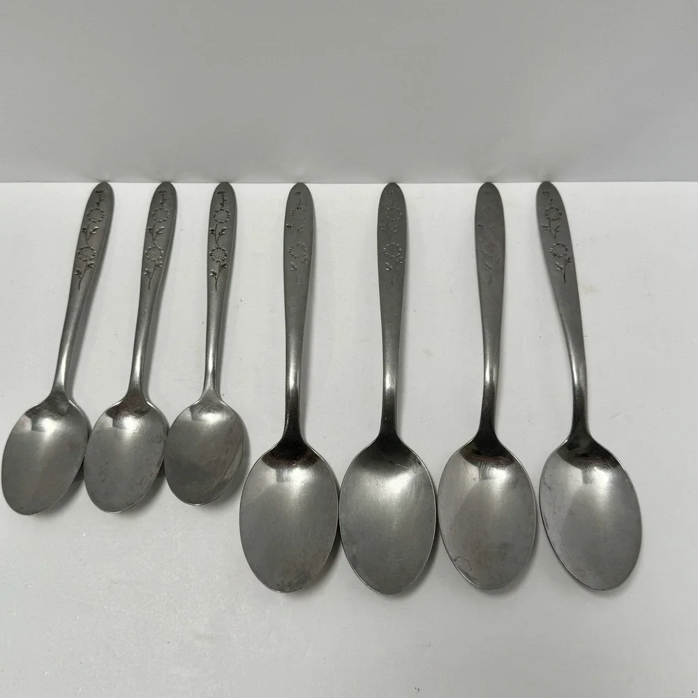 7 Flatware Sears Roebuck Wood Dale Stainless Sunflower 4 Tablespoons 3 Teaspoons